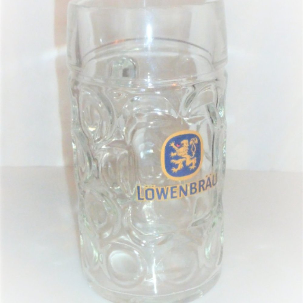 Italy Glass Borgonovo LOWENBRAU BEER MUG Ce M14 0476 Draft Beer Vintage Beer Ste